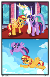 Size: 624x950 | Tagged: safe, artist:johesy, imported from derpibooru, princess celestia, sunset shimmer, twilight sparkle, alicorn, pony, alicornified, crying, race swap, shimmercorn, tears of joy, trio, twilight sparkle (alicorn)