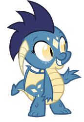 Size: 704x1024 | Tagged: safe, artist:crystalmoon101, artist:otakuchicky1, imported from derpibooru, oc, oc only, oc:cinder, dragon, female, offspring, parent:garble, parent:princess ember, parents:emble, smiling, solo