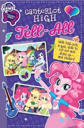 Size: 1400x2137 | Tagged: safe, imported from derpibooru, applejack, fluttershy, pinkie pie, rainbow dash, rarity, equestria girls, my little pony equestria girls: canterlot high tell-all, rainbow rocks, book, book cover, box art, canterlot high, cover, equestria girls logo, journal, lipstick, merchandise, ponied up