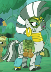 Size: 700x980 | Tagged: safe, imported from derpibooru, screencap, zecora, zebra, the cutie re-mark, alternate timeline, bodypaint, chrysalis resistance timeline, cropped, female, mare, resistance leader zecora, solo focus, tribal