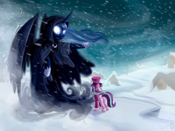 Size: 3000x2250 | Tagged: safe, artist:sirzi, imported from derpibooru, princess luna, snowfall frost, spirit of hearth's warming yet to come, starlight glimmer, pony, a hearth's warming tail, glowing eyes