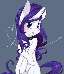 Size: 2000x2300 | Tagged: safe, artist:silbersternenlicht, imported from derpibooru, rarity, pony, alternate hairstyle, bipedal, blushing, collar, female, looking at you, signature, solo