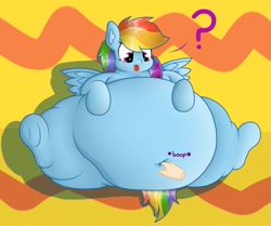 Size: 1280x1069 | Tagged: safe, artist:dullpoint, imported from derpibooru, rainbow dash, belly, belly button, boop, fat, huge belly, navel fetish, navel fingering, navel play, obese, question mark, rainblob dash, tongue out