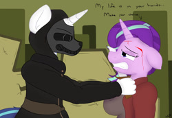 Size: 1280x880 | Tagged: safe, artist:theimmortalwolf, imported from derpibooru, shining armor, starlight glimmer, anthro, abuse, crossover, dishonored, glimmerbuse