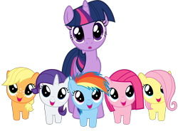 Size: 6798x5000 | Tagged: safe, artist:bobbatron808, artist:coldbologna, artist:geometrymathalgebra, imported from derpibooru, applejack, fluttershy, pinkie pie, rainbow dash, rarity, twilight sparkle, absurd resolution, age regression, filly, mane six, pinkamena diane pie, simple background, smiling, transparent background, vector