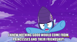 Size: 1253x697 | Tagged: safe, imported from derpibooru, screencap, trixie, pony, unicorn, no second prances, alicorn drama, cannonball, cannonball trixie, discovery family logo, drama, female, helmet, lies, manticore mouth dive, mare, meme, moonshot manticore mouth dive, old man jenkins, quote, spongebob squarepants, text, the sponge who could fly