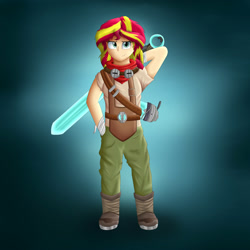 Size: 2000x2000 | Tagged: safe, artist:vanillaghosties, imported from derpibooru, sunset shimmer, human, ekko, female, humanized, league of legends, parody, solo