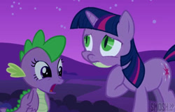Size: 500x321 | Tagged: safe, edit, edited screencap, imported from derpibooru, screencap, spike, twilight sparkle, face swap, wat, what has science done