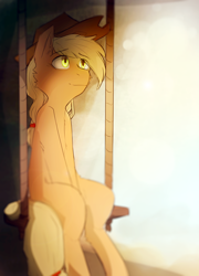 Size: 1280x1780 | Tagged: safe, artist:suplolnope, imported from derpibooru, applejack, female, sitting, solo, swing