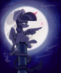 Size: 1250x1500 | Tagged: safe, artist:heir-of-rick, imported from derpibooru, twilight sparkle, alicorn, pony, female, mare, moon, nose wrinkle, sailor hat, solo, spread wings, tail bow, twilight sparkle (alicorn)
