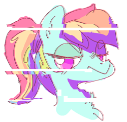 Size: 693x669 | Tagged: safe, artist:nobody, imported from derpibooru, rainbow dash, alternate hairstyle, color porn, error, eyestrain warning, female, glitch, ponytail, saturated, solo