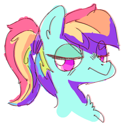Size: 693x669 | Tagged: safe, artist:nobody, imported from derpibooru, rainbow dash, alternate hairstyle, color porn, eyestrain warning, female, ponytail, saturated, solo