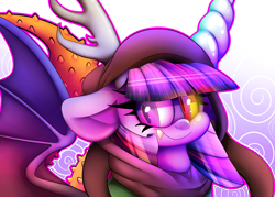 Size: 3000x2142 | Tagged: safe, artist:extradan, imported from derpibooru, discord, twilight sparkle, alicorn, draconequus, pony, commission, discord sparkle, draconequified, female, mare, species swap, swirls, twikonequus, twilight sparkle (alicorn)