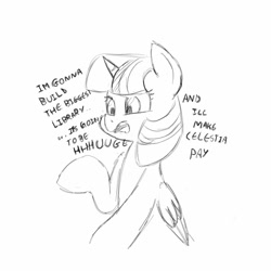 Size: 1280x1280 | Tagged: safe, artist:trickydick, imported from derpibooru, twilight sparkle, twilight sparkle (alicorn), alicorn, pony, donald trump, female, mare, monochrome, solo