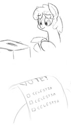 Size: 720x1280 | Tagged: safe, artist:trickydick, imported from derpibooru, berry punch, earth pony, pony, ballot, female, implied princess celestia, monochrome, rigged election, seems legit, sketch, solo, voting