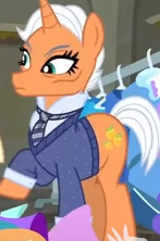 Size: 147x222 | Tagged: safe, imported from derpibooru, screencap, starke kragen, pony, unicorn, the saddle row review, karl lagerfeld, male, solo, stallion, tangerine