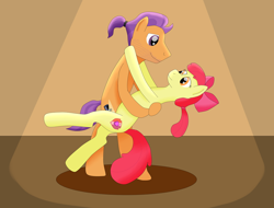 Size: 1024x778 | Tagged: safe, artist:allonsbro, imported from derpibooru, apple bloom, tender taps, dancing, female, male, older, shipping, straight, tenderbloom