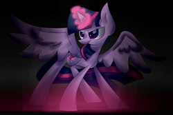 Size: 2743x1828 | Tagged: safe, artist:supercoco142, imported from derpibooru, twilight sparkle, alicorn, pony, female, glowing horn, mare, solo, spread wings, twilight sparkle (alicorn)