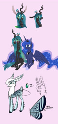 Size: 3000x6375 | Tagged: safe, artist:cartoonboyfriends, imported from derpibooru, princess luna, queen chrysalis, oc, changeling, hybrid, mothpony, original species, absurd resolution, chrysaluna, crying, cute, cutealis, female, lesbian, magical lesbian spawn, offspring, parent:princess luna, parent:queen chrysalis, parents:chrysaluna, shipping