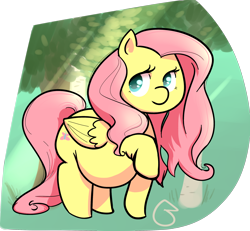 Size: 2186x2021 | Tagged: dead source, safe, artist:biasty, imported from derpibooru, fluttershy, pony, chubby, cute, fat, fattershy, female, looking at you, raised hoof, shyabetes, solo, tree