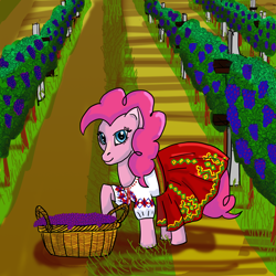 Size: 2000x2000 | Tagged: safe, artist:fantast-kun, imported from derpibooru, pinkie pie, clothes, dress, female, food, grapes, solo