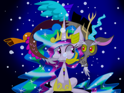 Size: 1600x1200 | Tagged: safe, artist:lovehtf421, imported from derpibooru, discord, princess celestia, duo