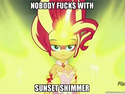 Size: 800x599 | Tagged: safe, artist:sonatadusklover, edit, edited screencap, imported from derpibooru, screencap, sunset shimmer, equestria girls, friendship games, daydream shimmer, discovery family logo, female, image macro, makeameme.org, meme, solo, vulgar