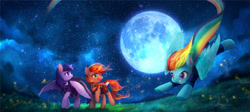 Size: 1800x809 | Tagged: safe, artist:ciciya, imported from derpibooru, rainbow dash, twilight sparkle, oc, alicorn, pony, clothes, constellation, female, mare, moon, stars, twilight sparkle (alicorn)