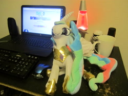 Size: 4320x3240 | Tagged: safe, artist:onlyfactory, imported from derpibooru, princess celestia, /mlp/, 4chan, absurd resolution, bootleg, derp, irl, photo, plushie, printheth thun, you had one job