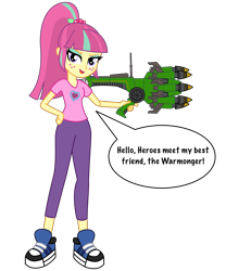 Size: 5000x6000 | Tagged: safe, artist:razethebeast, imported from derpibooru, sour sweet, equestria girls, absurd resolution, clothes, dialogue, flash puppet, freckles, looking at you, new outfit, open mouth, ratchet and clank, shoes, simple background, sneakers, speech bubble, transparent background, vector, warmonger