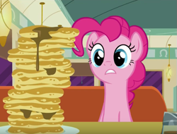 Size: 569x433 | Tagged: safe, imported from derpibooru, screencap, pinkie pie, the saddle row review, female, food, pancakes, solo