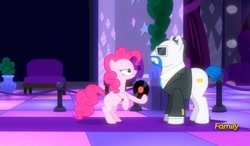 Size: 803x469 | Tagged: safe, imported from derpibooru, screencap, lockdown, pinkie pie, the saddle row review, discovery family logo, record