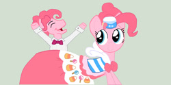 Size: 993x493 | Tagged: safe, artist:thecaringstallion, imported from derpibooru, pinkie pie, bubble berry, bubblepie, clothes, dress, female, gala dress, male, rule 63, saloon dress, self ponidox, selfcest, shipping, straight