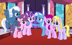 Size: 1024x645 | Tagged: safe, artist:3d4d, imported from derpibooru, fuchsia blush, lavender lace, night glider, starlight glimmer, sugar belle, trixie, equestria girls, alternate mane six, alternate universe, equestria girls ponified, female, ponified, trixie and the illusions