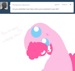 Size: 638x602 | Tagged: safe, artist:angelstar000, imported from derpibooru, pinkie pie, ask, bubble berry, dialogue, rule 63, solo, text, tumblr