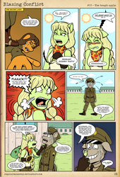 Size: 1322x1939 | Tagged: safe, artist:regularmouseboy, deleted from derpibooru, imported from derpibooru, granny smith, oc, oc:earth rise, anthro, earth pony, comic:blazing conflict, alternate universe, angry, apple family, army, badass, blackmail, blazing conflict, cigarette, clothes, embarrassed, embarrassing name, fan comic, fan work, fort, middle finger, military, private, scarf, sergeant, shaved hair, smoking, soldier, staff sergeant, tanktop, training, uniform, vulgar, world war ii, young, young granny smith