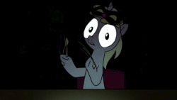 Size: 854x480 | Tagged: safe, artist:petirep, imported from derpibooru, screencap, dinky hooves, animated, annoyed, dinkysharkfighter32, female, halloween, hilarious in hindsight, loop, mask, nightmare night, salad fingers, solo, spooky, spoon