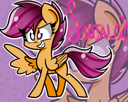Size: 2000x1600 | Tagged: dead source, safe, artist:artypaints, imported from derpibooru, scootaloo, pegasus, pony, eye clipping through hair, female, folded wings, grin, smiling, solo, spread wings, wings, zoom layer