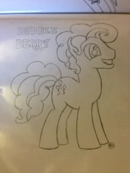 Size: 2448x3264 | Tagged: safe, artist:earth-call, artist:trotsworth, imported from derpibooru, pinkie pie, bubble berry, monochrome, rule 63, solo, trace, traditional art