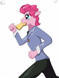 Size: 3000x4000 | Tagged: safe, artist:php37, imported from derpibooru, pinkie pie, anthro, absurd resolution, bread, bubble berry, clothes, food, hungry, male, ouran high school host club, rule 63, school uniform, skinny, solo, toast