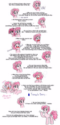 Size: 1808x3726 | Tagged: safe, artist:reina-del-caos, imported from derpibooru, pinkie pie, bubble berry, bubblini davinci berry, duality, implied bubblepie, pinkamena diane pie, rule 63, solo, text, translation
