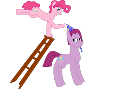 Size: 960x720 | Tagged: safe, artist:charliethepuppie, imported from derpibooru, pinkie pie, bubble berry, bubblini davinci berry, duality, ladder, pinkamena diane pie, rule 63, simple background, solo, transparent background