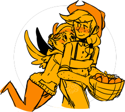 Size: 540x482 | Tagged: safe, artist:stevetwisp, imported from derpibooru, applejack, rainbow dash, human, appledash, female, hug from behind, humanized, lesbian, shipping, winged humanization