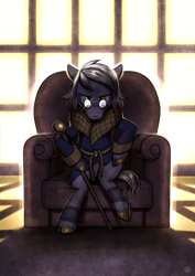 Size: 848x1200 | Tagged: safe, artist:stasysolitude, imported from derpibooru, pony, cane, chair, ponified, scrooge mcduck, solo