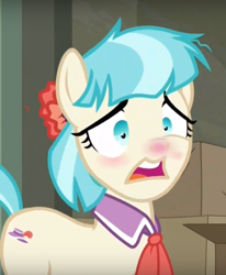 Size: 524x636 | Tagged: safe, imported from derpibooru, screencap, coco pommel, the saddle row review, female, pre sneeze, red nosed, sick, solo