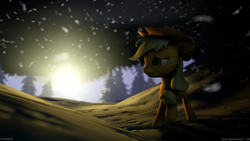 Size: 1920x1080 | Tagged: safe, artist:spyrophantom, imported from derpibooru, applejack, 3d, female, forest, nose wrinkle, raised hoof, solo, source filmmaker