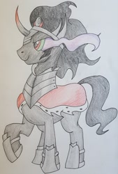 Size: 1024x1515 | Tagged: safe, artist:obscuredragone, imported from derpibooru, king sombra, male, raised hoof, solo, traditional art