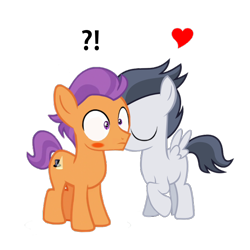 Size: 700x700 | Tagged: safe, artist:lunaticdawn, imported from derpibooru, rumble, tender taps, earth pony, pegasus, blushing, cheek kiss, colt, duo, foal, gay, kissing, male, rumbletaps, shipping, simple background, surprise kiss, surprised, transparent background, vector