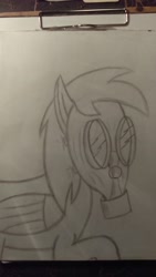 Size: 1836x3264 | Tagged: safe, artist:falloutowen87, imported from derpibooru, derpy hooves, pegasus, pony, female, gas mask, mare, solo, traditional art