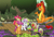 Size: 4796x3300 | Tagged: safe, artist:lostinthetrees, imported from derpibooru, apple bloom, scootaloo, sweetie belle, oc, oc:deimhal, dragon, earth pony, parasprite, pegasus, pony, unicorn, absurd resolution, butterwort, carnivorous plant, cobra lily, cutie mark crusaders, fanfic art, female, filly, foal, licking, licking lips, monster, parrot pitcher plant, pitcher plant, plant, plant vore, predation, sundew, tongue out, venus flytrap